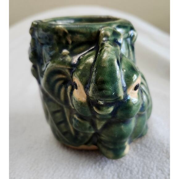 Vintage Pottery Glazed Green Bamboo Elephant Planter Jar - Picture 11 of 11